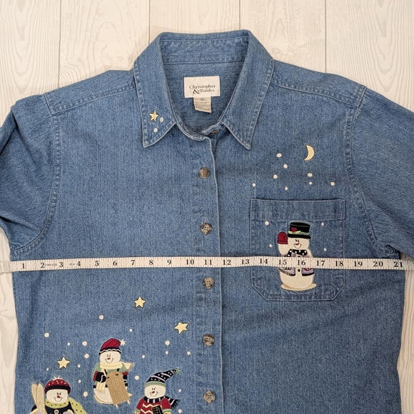 Christopher and Banks Snowman Shirt Women's Size Medium Embroidered Button Up - Picture 12 of 14